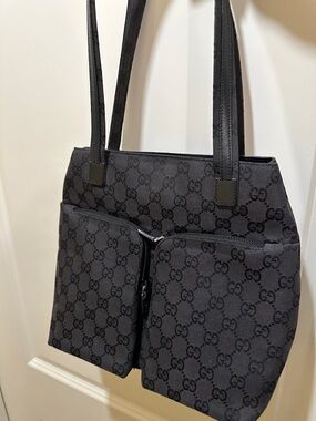 Gucci Black GG Monogram Double Pocket Shoulder Bag